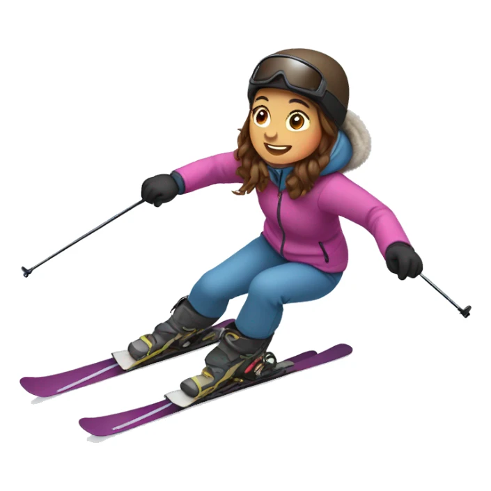 brownhaired girl skiing, down a hill sticker