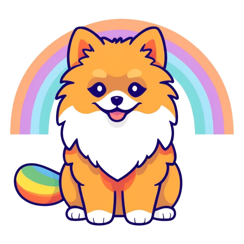  Tan Pomeranian under a rainbow sticker