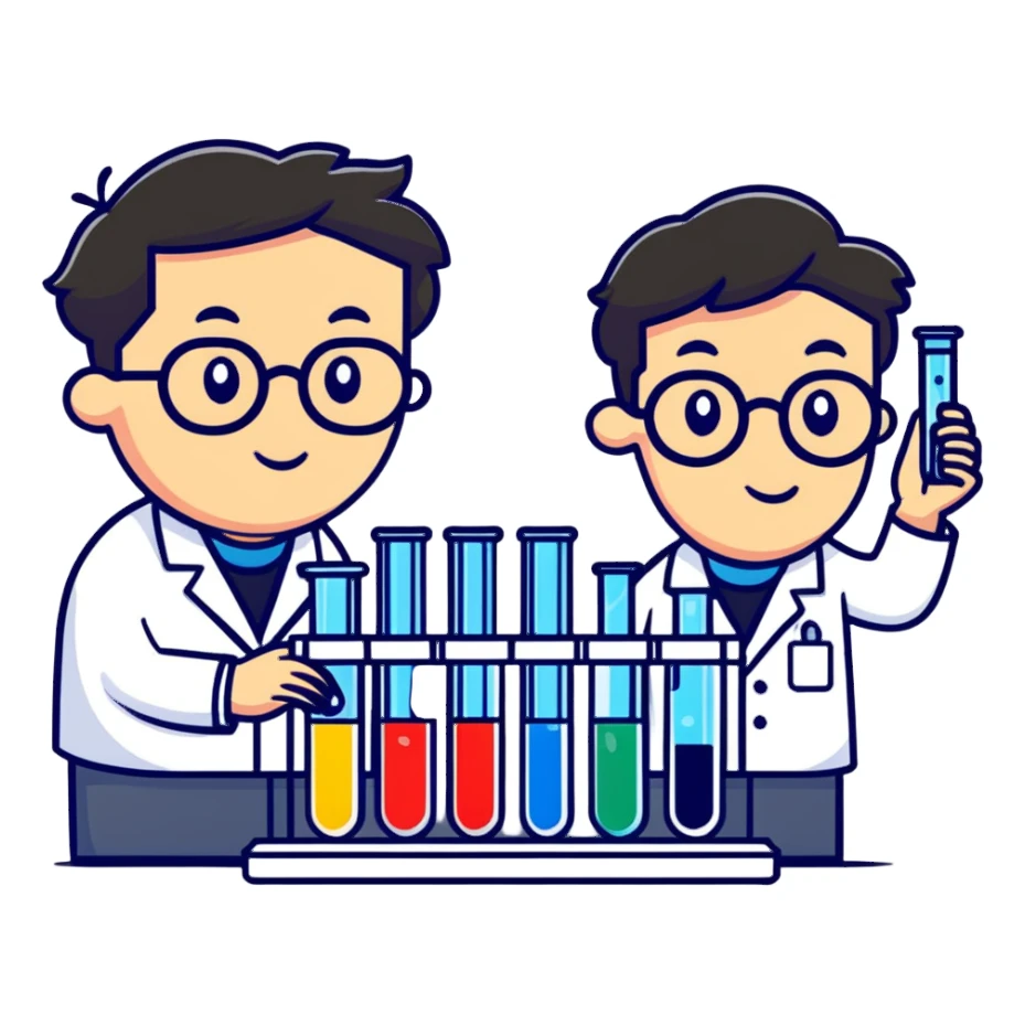 scientist comparing two test tubes labeled A and B sticker