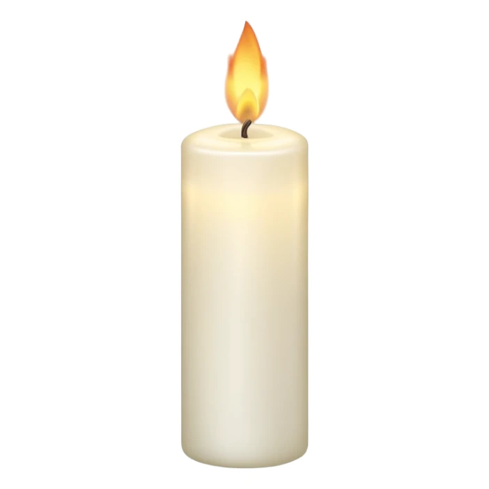 white candle with a spiral flame sticker