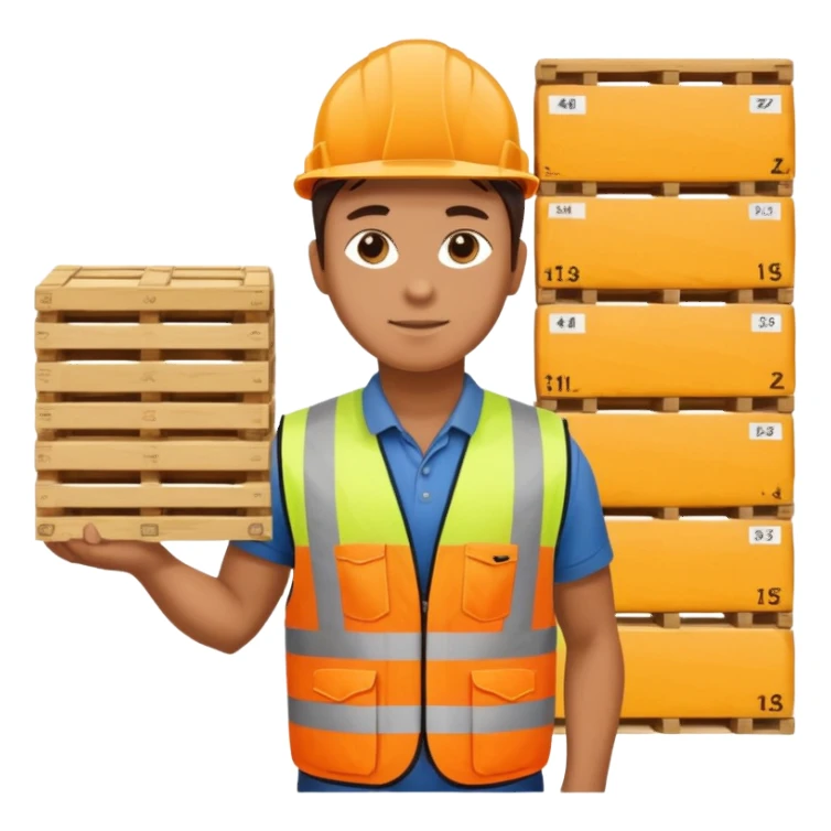 Worker with pallet in port area, import. sticker