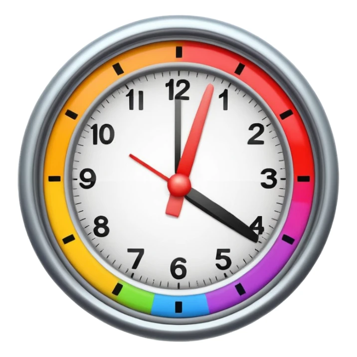 classic round timer face, simple and clear, bold minute hand pointing at 3, bright colors, no text sticker