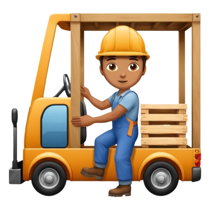 Worker with pallet in truck, import. sticker