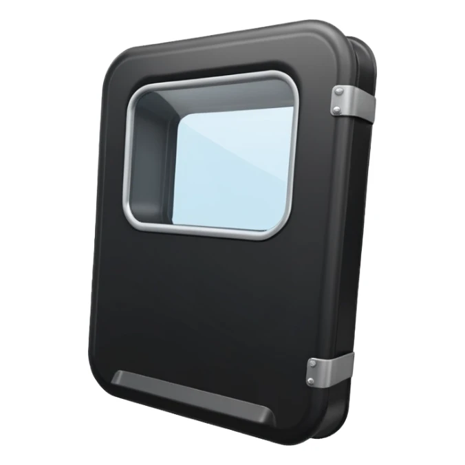 black riot shield with a rectangular viewing window at the top and the word RCR in white, matching the reference image sticker