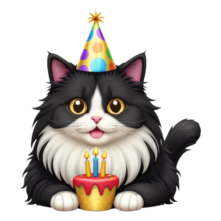 Fluffy black long haired cat birthday sticker
