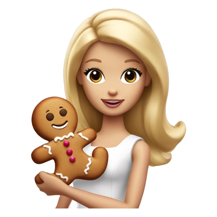 Blonde Barbie holding a gingerbread man hand sticker