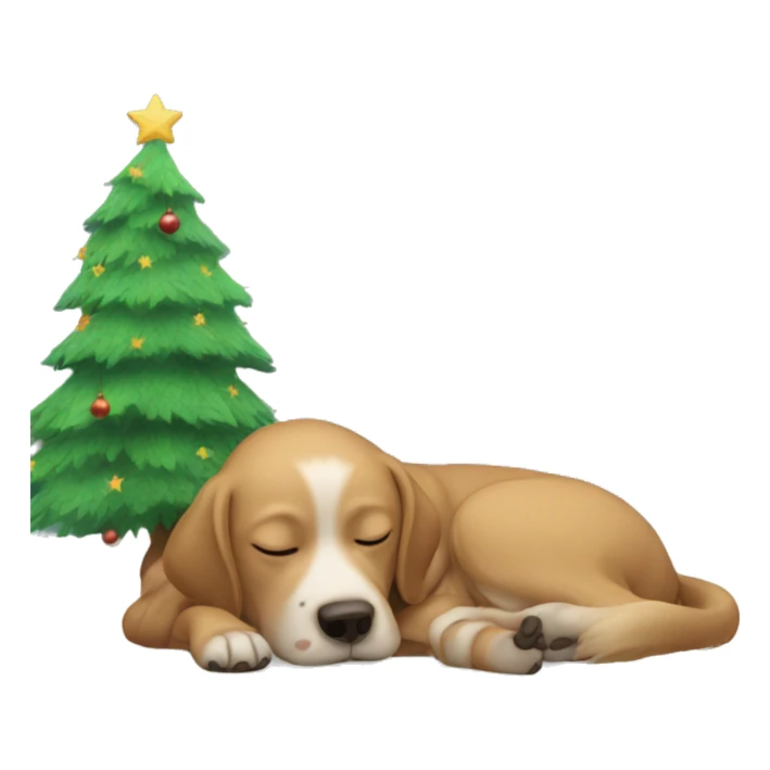 Dog asleep under Christmas tree sticker