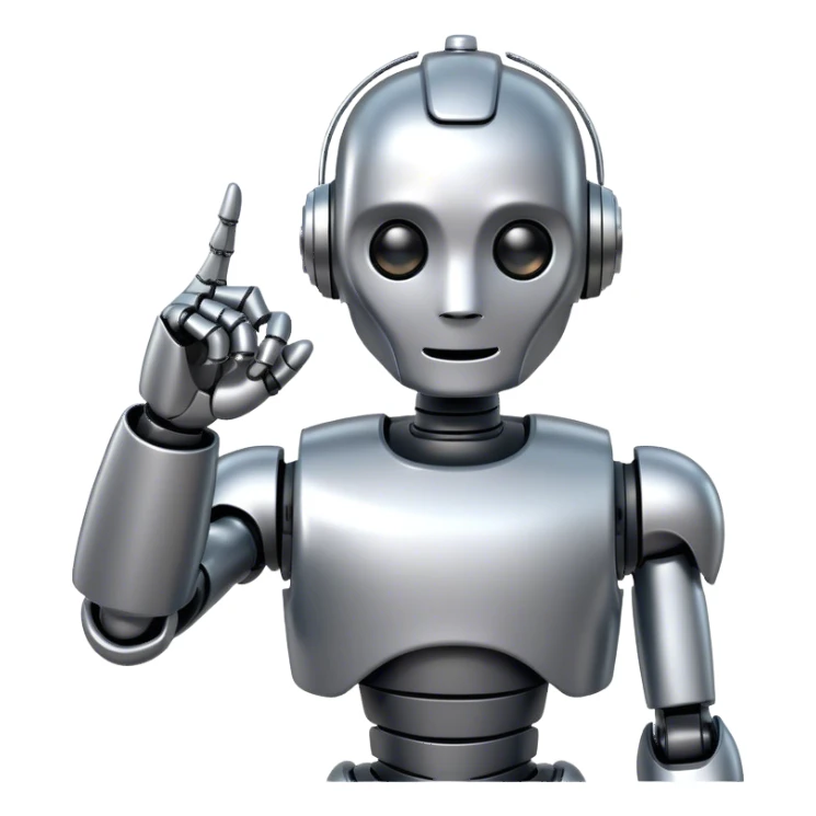 robot with finger up sticker