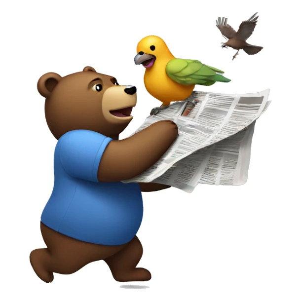 bear and bird fighting for newspaper sticker