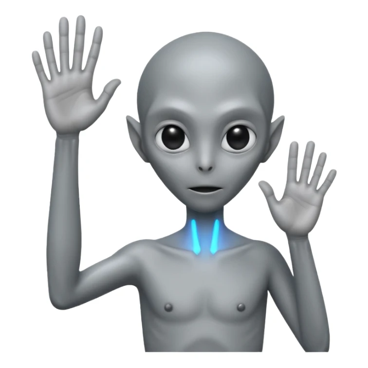 fullbody gray alien hand up backview sticker