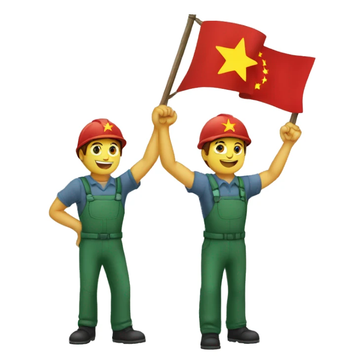 three communist flags over three workers with their fists up sticker