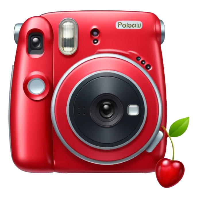 red  instax polaroid camera with cherries on it  sticker