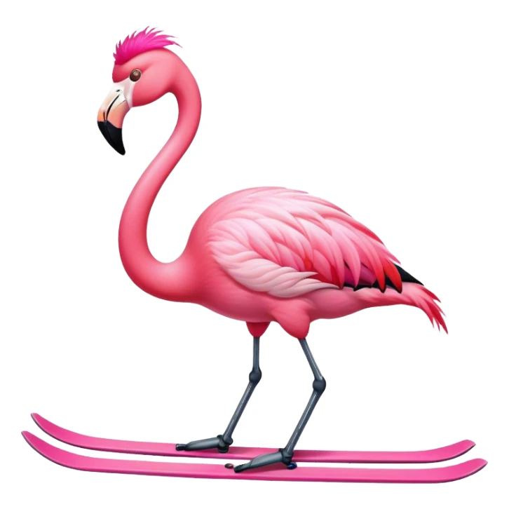 flamingo skiing with pink  sticker