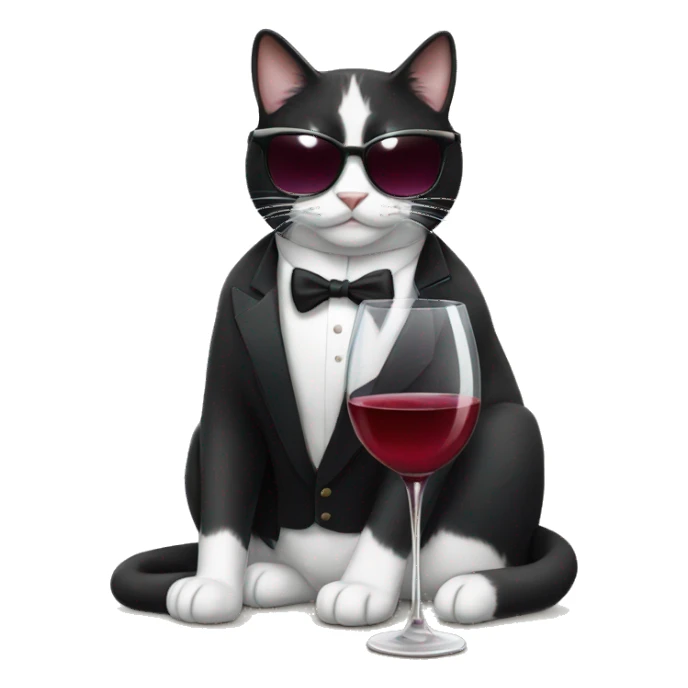Tuxedo cat with sunglasses and wine  sticker