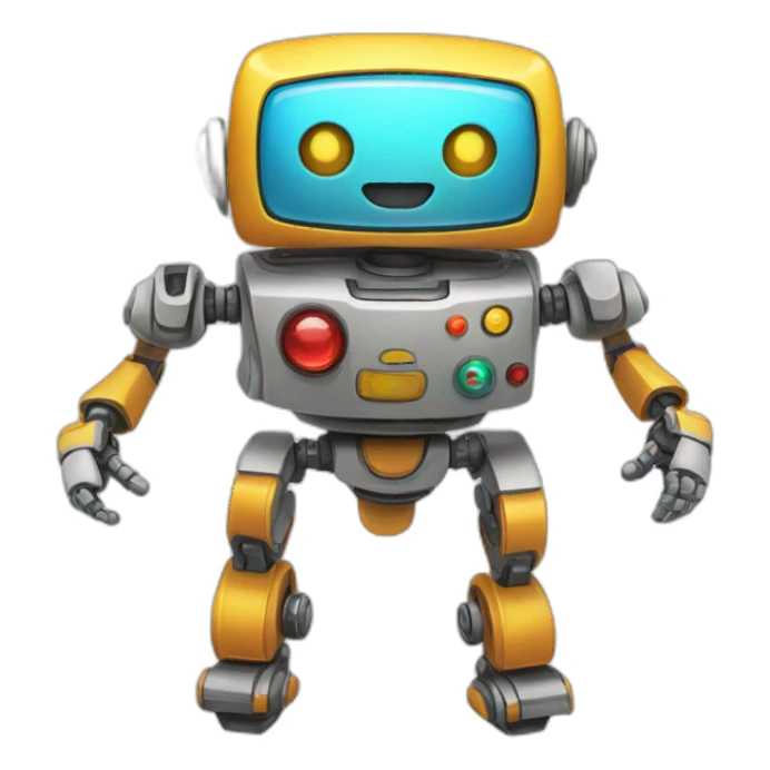 a cheerful multi-colored jumping robot sticker