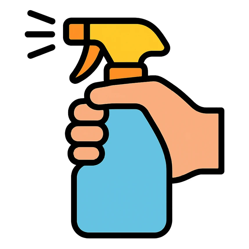 a hand using a spray bottle sticker