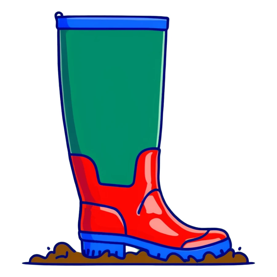 red and blue patterned wellington boots with mud splashes sticker