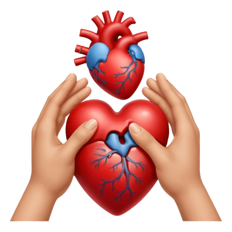Two hands facing right, cupping a realistic heart sticker