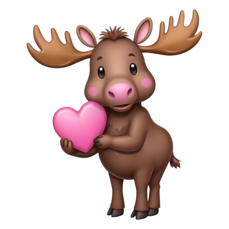 A moose holding a pink heart sticker