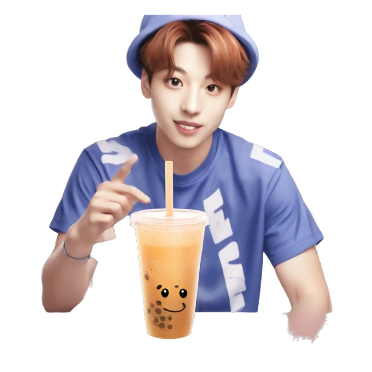 Jungkook of bts with a bubbletea sticker