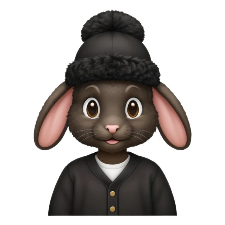 curly black rabbit with jersey and hat sticker