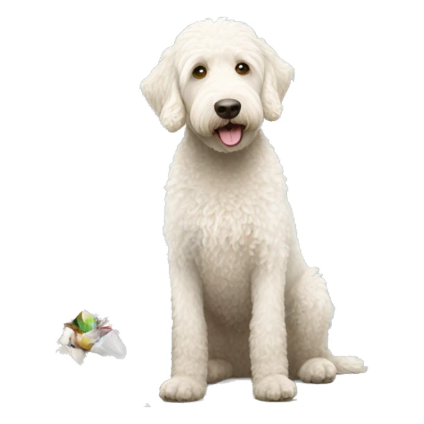 White labradoodle digging in garbage  can sticker