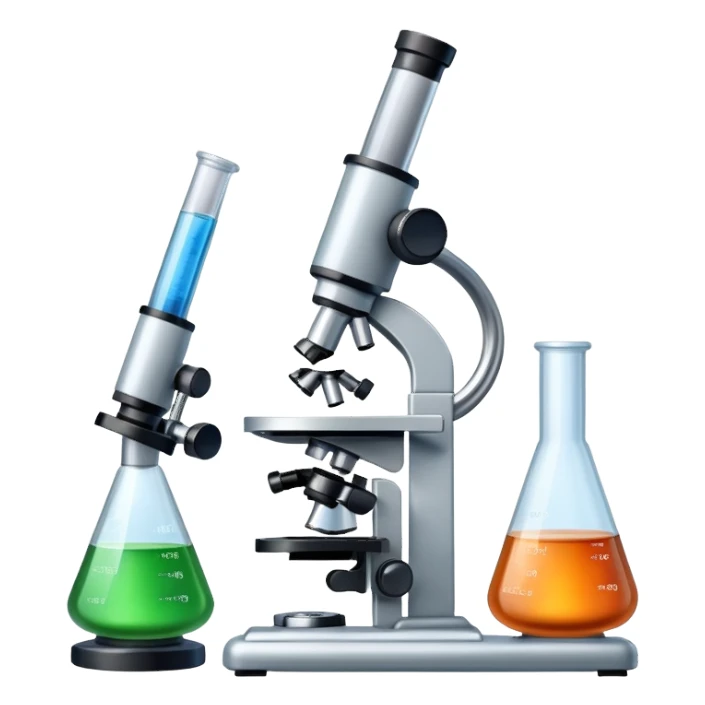 laboratory equipment set with beakers, test tubes, and microscope sticker