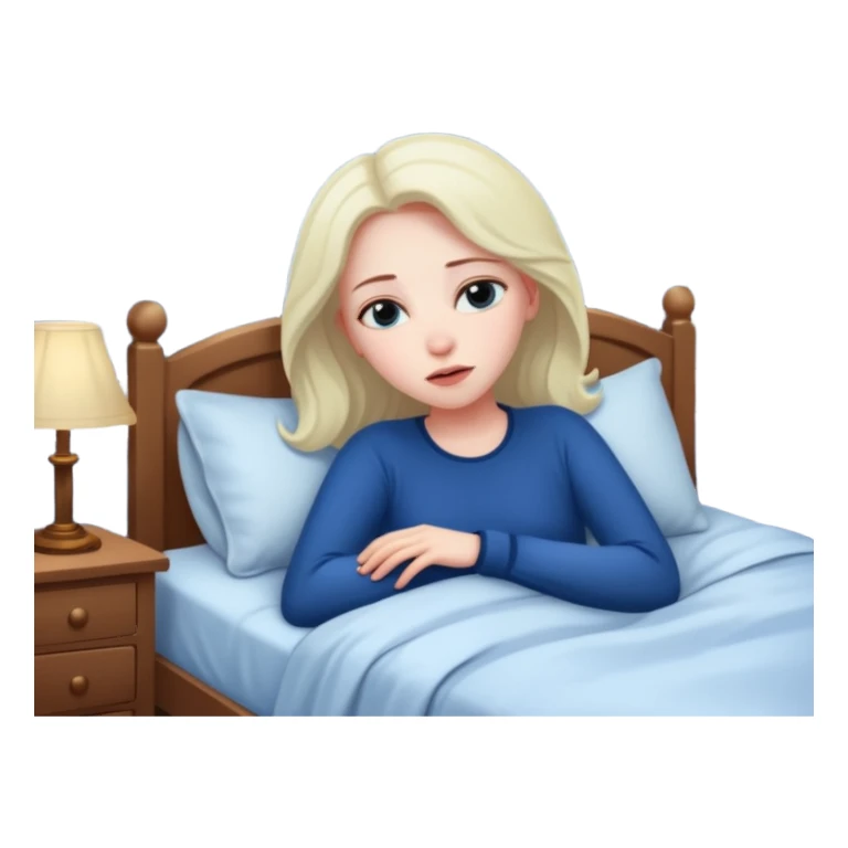 женщина лежит в кровати, она напряжена, за окном ночь sticker