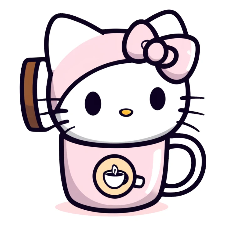 Hello Kitty drinking coffee  sticker
