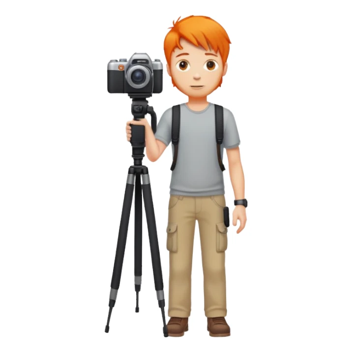 orange hair full body man with camera standing sticker