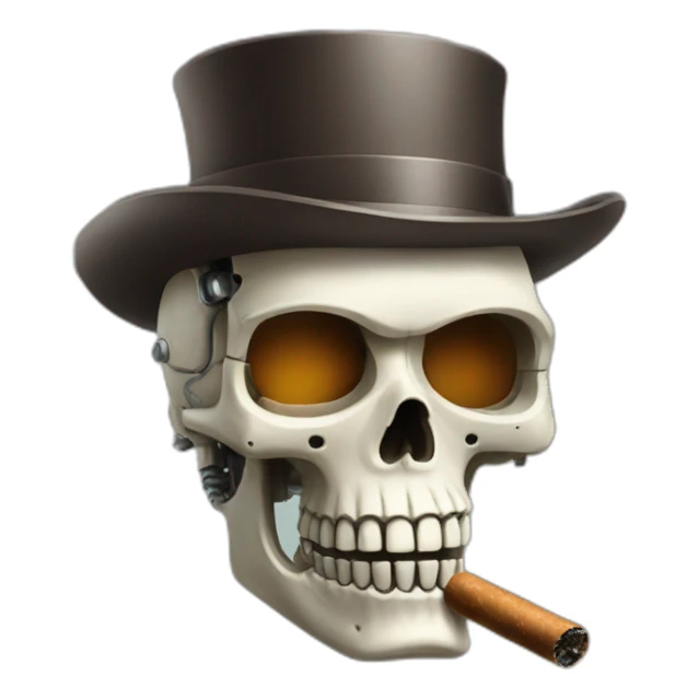 robot skull with a cigar sticker