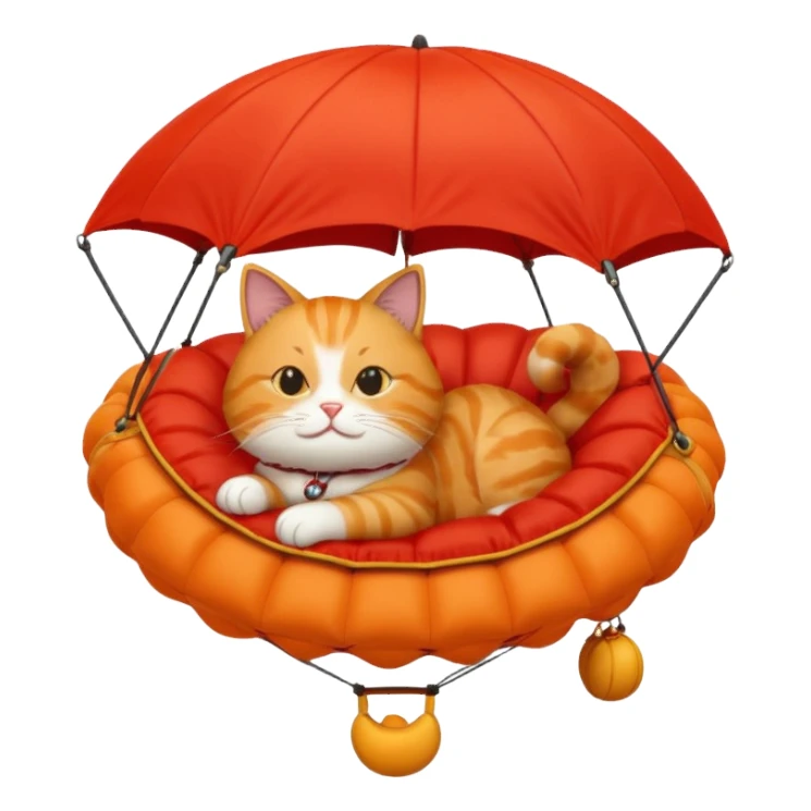 sleepy cat riding red parachute sticker