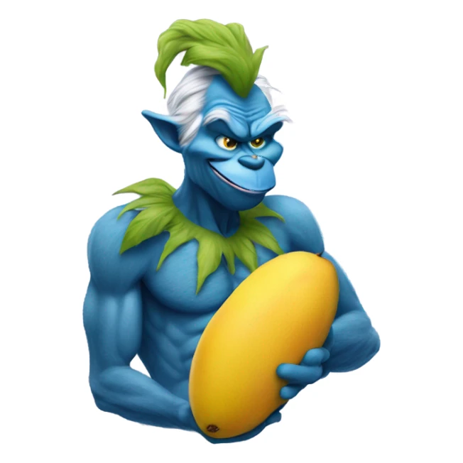 Blue grinch eating mangoes  sticker