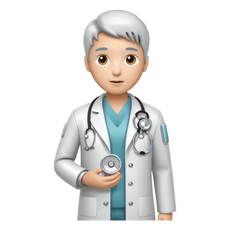 medical robot wearing a white coat and a stethoscope sticker