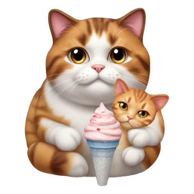 Realistic Fat calico cat with icecream sticker