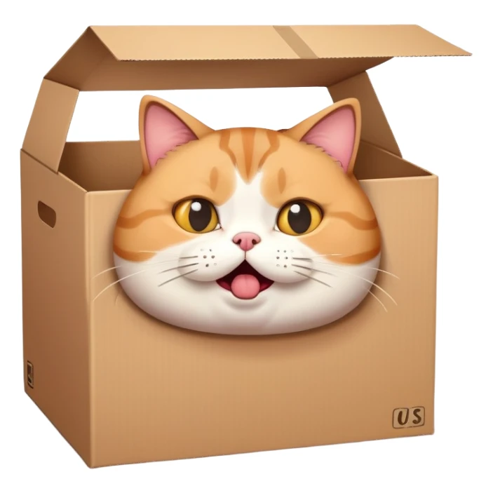 Adorable fat cat stuck in a small box with surprised expression sticker