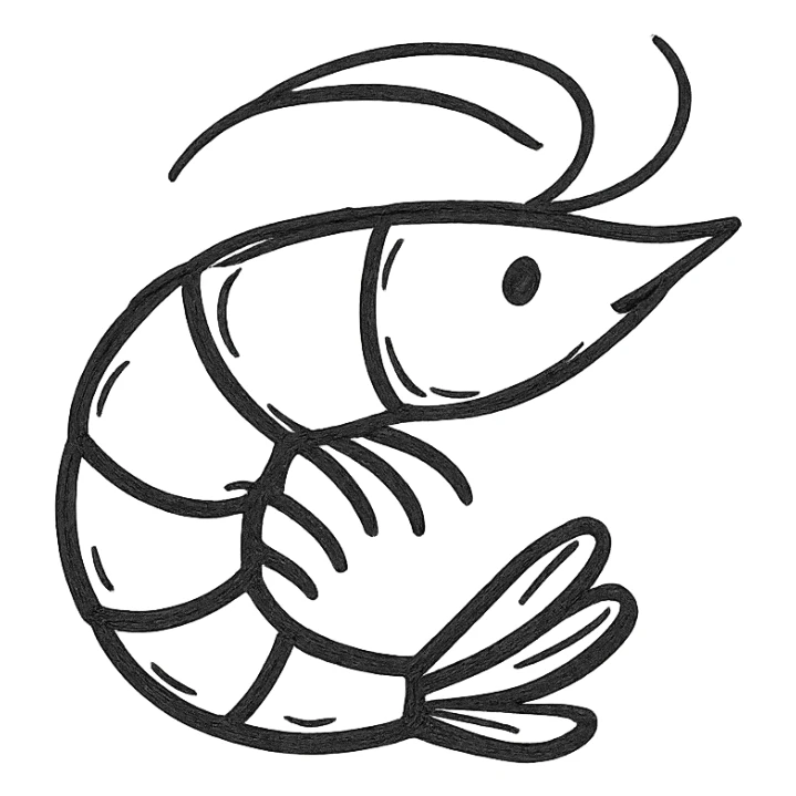shrimp icon, hand drawn black outline sticker