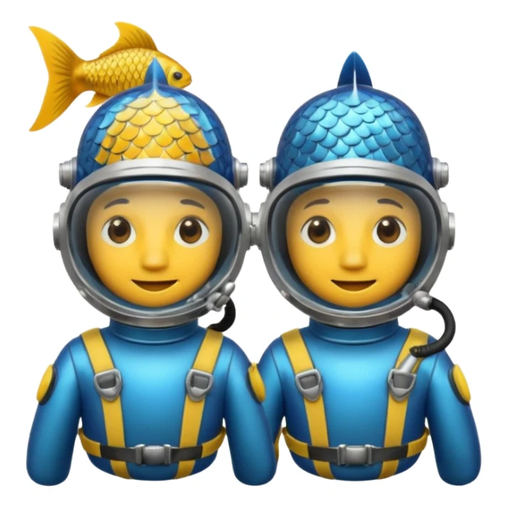 Two fish decompressing in one diver’s helmet     suit  sticker