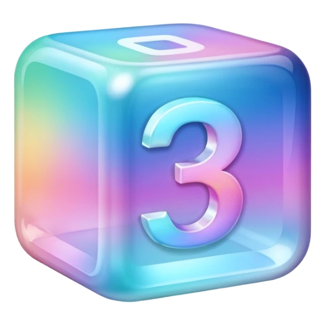 3D digit 1, glass, holographic, pastel gradient sticker
