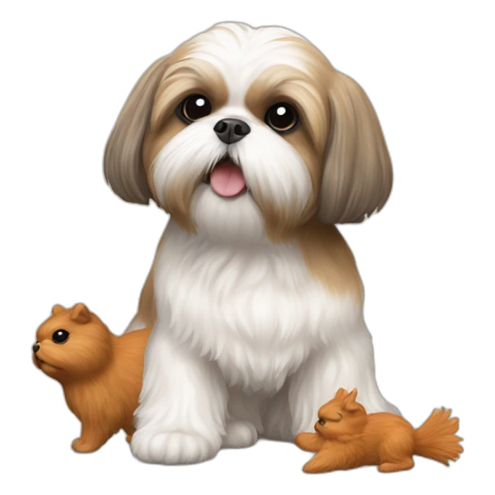Shih tzu playing with squirrel toy sticker