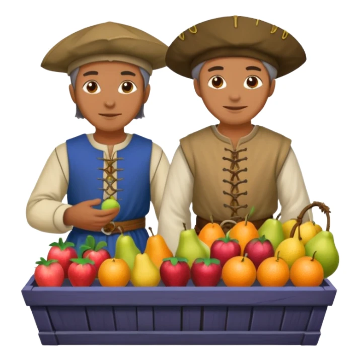 merchant in medieval time with fruit stand sticker