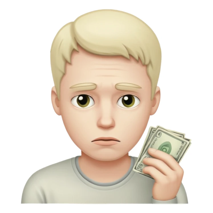 sad man thinking about money sticker
