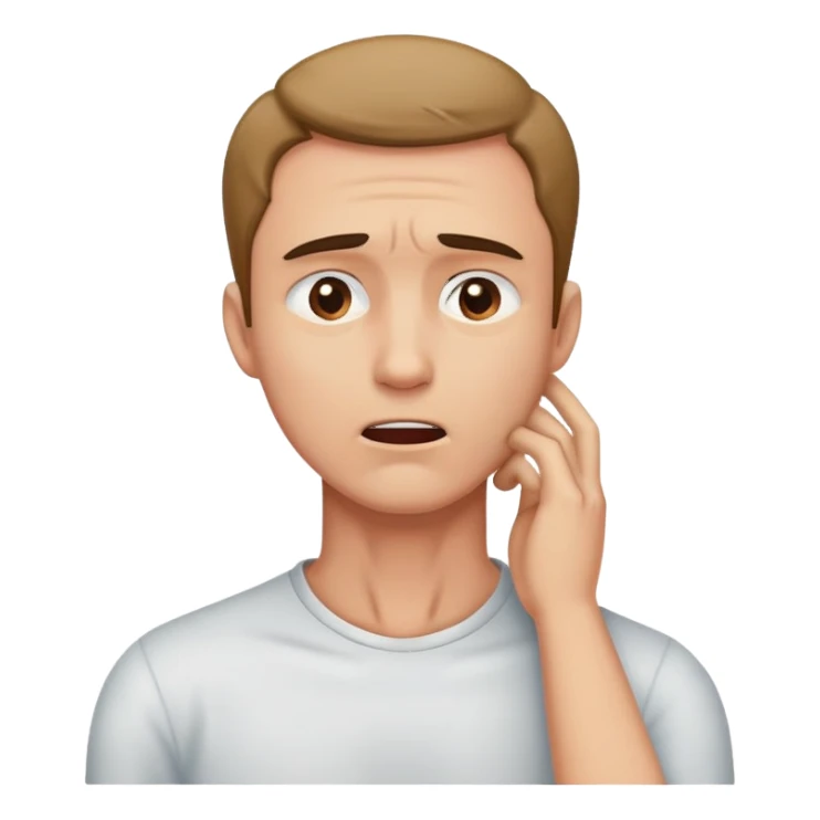 Guy grabbing his neck from the front while suffering face sticker