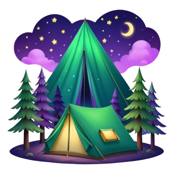 northern lights over pine forest with camping tent sticker