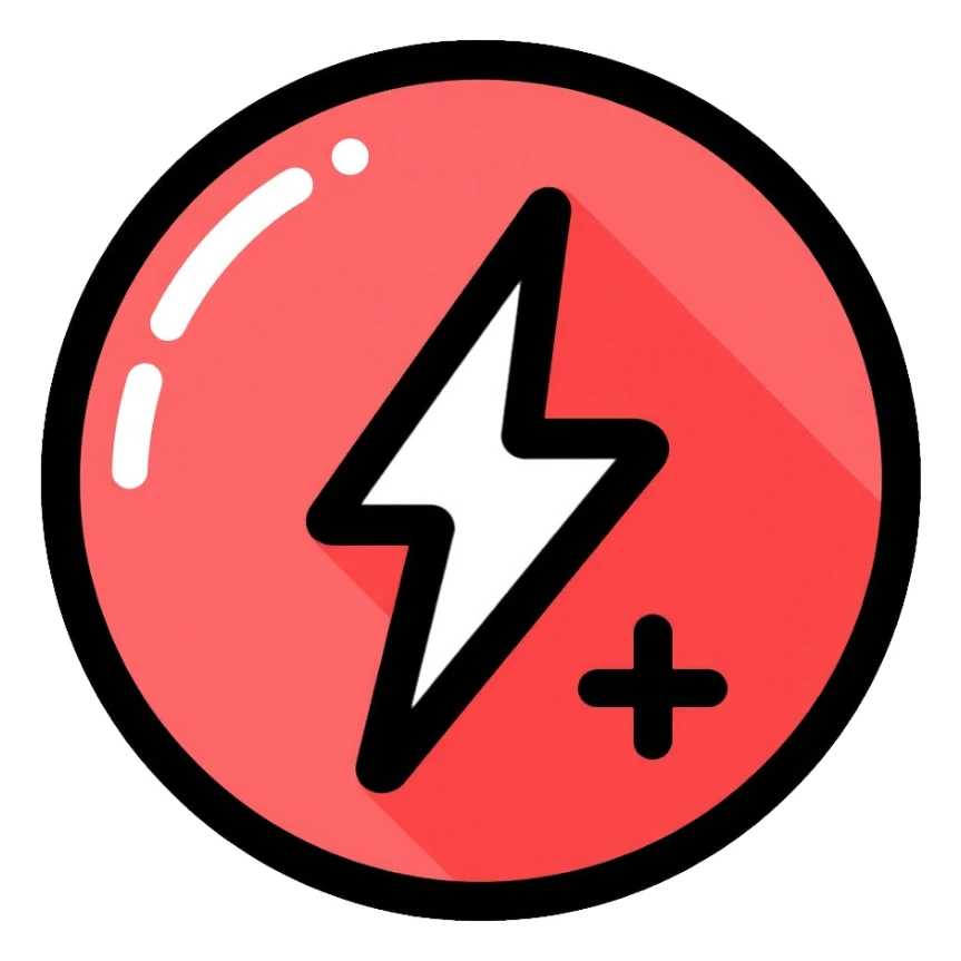 red circular button with lightning bolt logo sticker