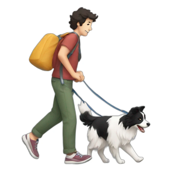 border collie dog walking and his owner sticker