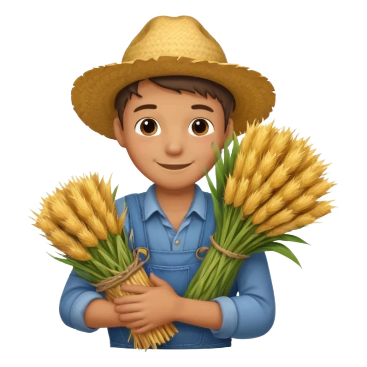 boy farmer, hug a bundle of straw sticker