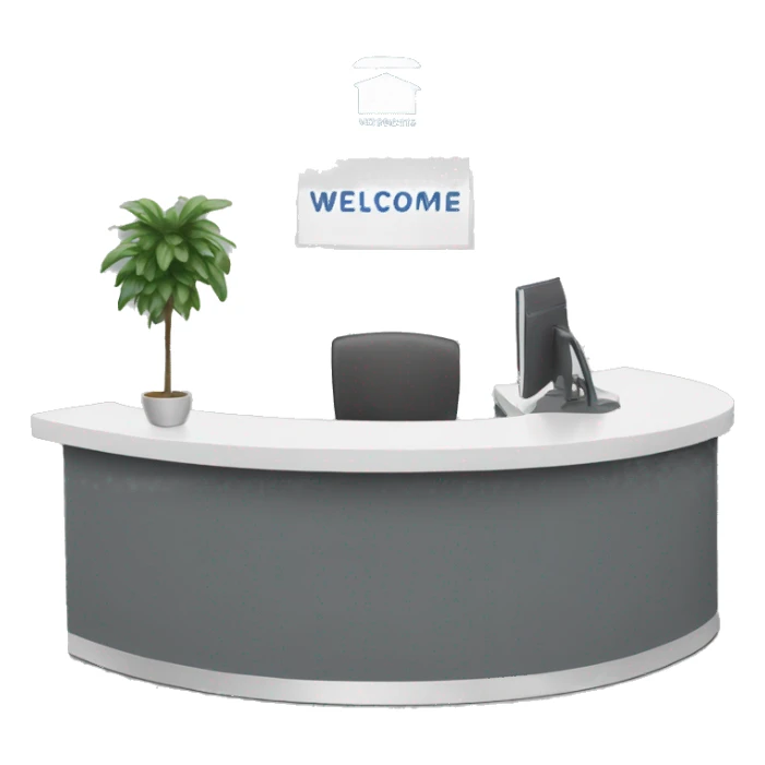 GRAY WELCOME DESK WITH WECOME SIGN sticker