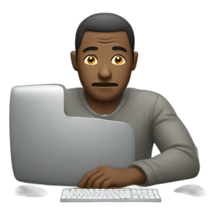 Lazy man in front of computer sticker