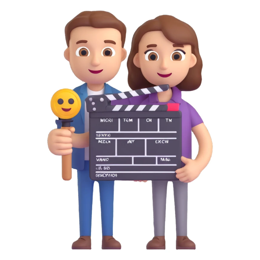 a content creator holding a clapperboard, 3D emoji style sticker
